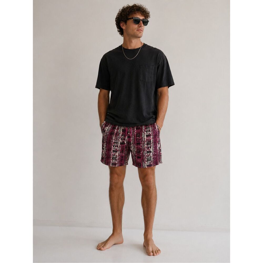 Beach Rays Tribal Print Board Shorts Size 34 Pink Black Swim Trunks Surf Shorts
